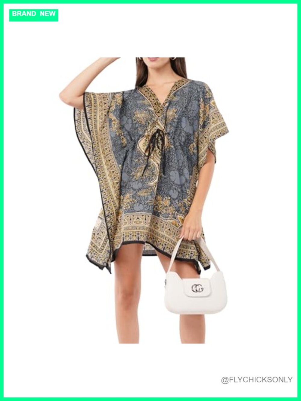 Viscose Rayon Loose Fit Kaftan Cover Up with Drawstring Waist